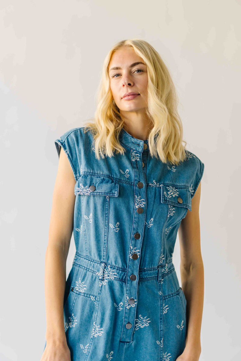 The Alexa Floral Embroidered Jumpsuit in Denim