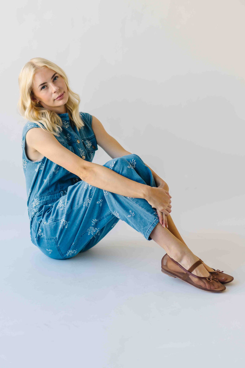 The Alexa Floral Embroidered Jumpsuit in Denim