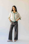 The Millard Crochet Button-Up Sweater in Ivory + Green