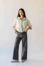 The Millard Crochet Button-Up Sweater in Ivory + Green