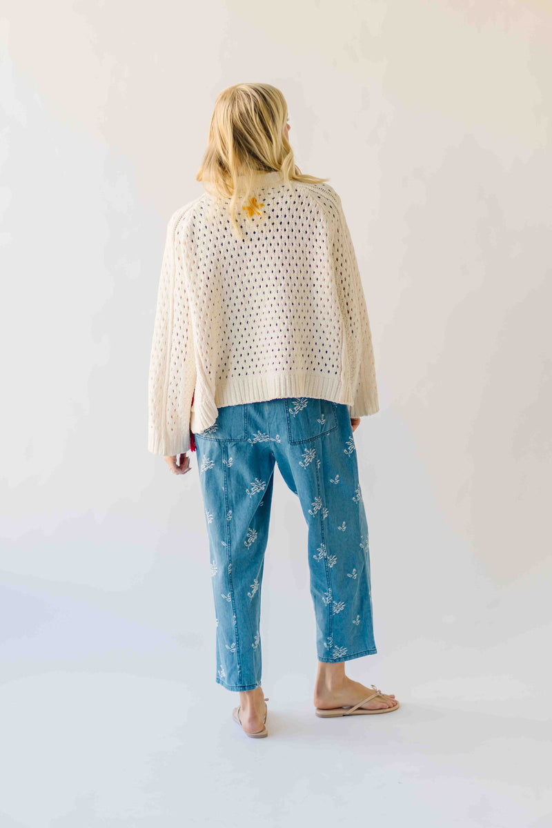 The Athena Embroidered Cardigan in Powder Cream