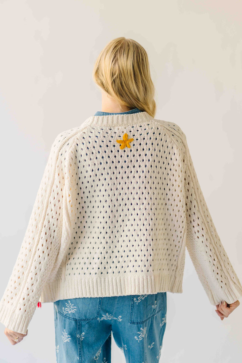 The Athena Embroidered Cardigan in Powder Cream