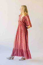 The Sutton Patterned V-Neck Maxi Dress in Mauve