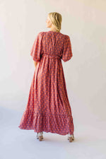 The Sutton Patterned V-Neck Maxi Dress in Mauve