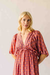 The Sutton Patterned V-Neck Maxi Dress in Mauve