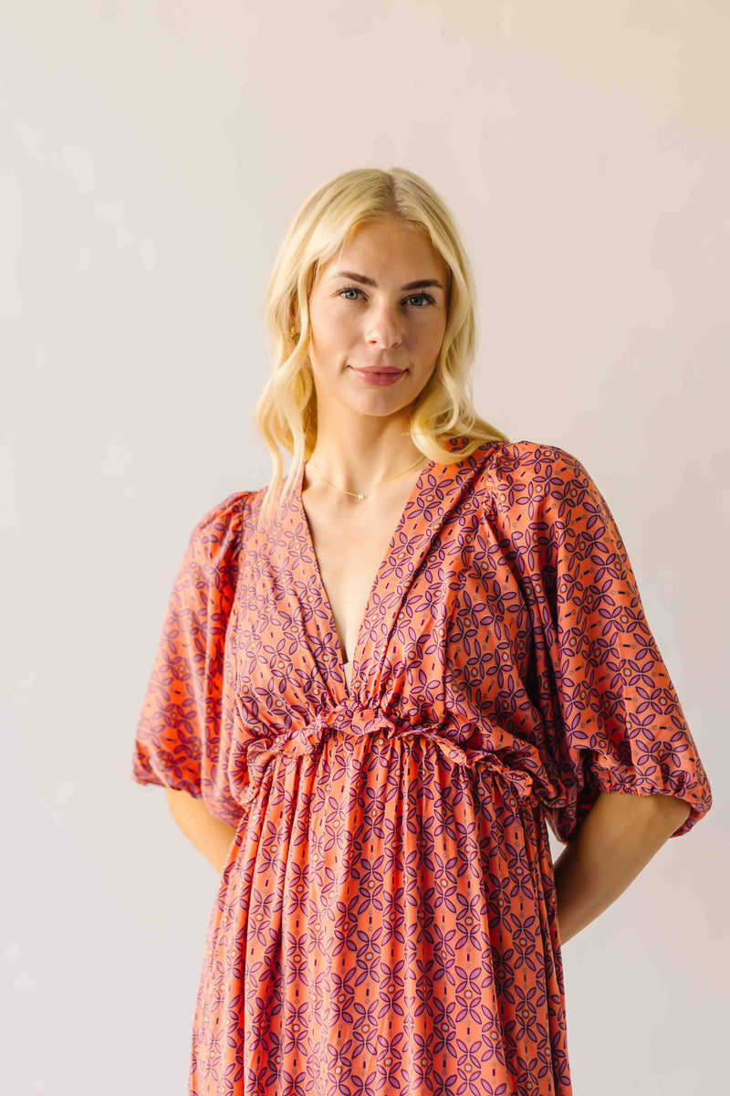 The Sutton Patterned V-Neck Maxi Dress in Mauve