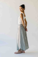The Irena Eyelet Detail Wide Leg Pant in Green Stripe