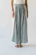 The Irena Eyelet Detail Wide Leg Pant in Green Stripe