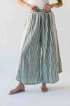 The Irena Eyelet Detail Wide Leg Pant in Green Stripe