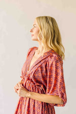 The Sutton Patterned V-Neck Maxi Dress in Mauve