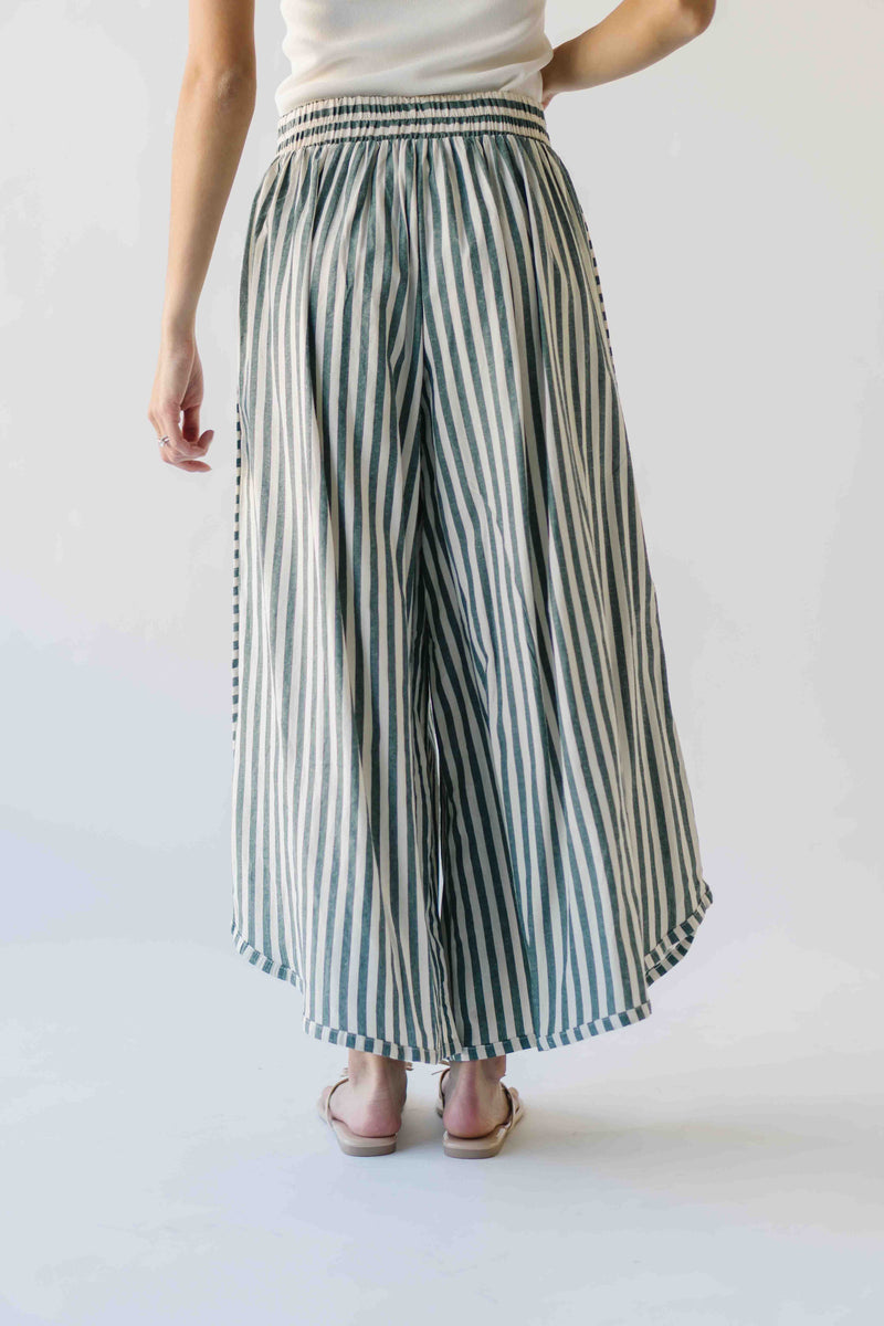 The Irena Eyelet Detail Wide Leg Pant in Green Stripe