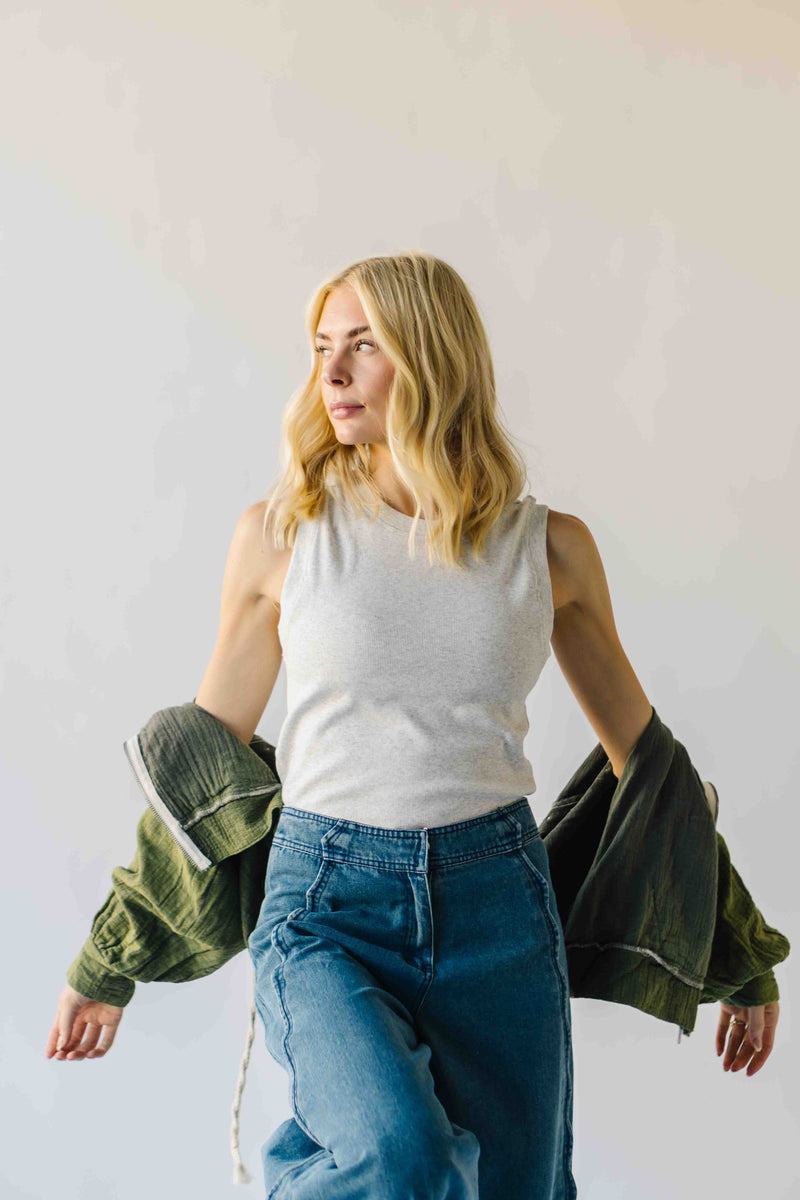 The Denison Basic Ribbed Tank in Heather Grey