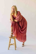 The Sutton Patterned V-Neck Maxi Dress in Mauve