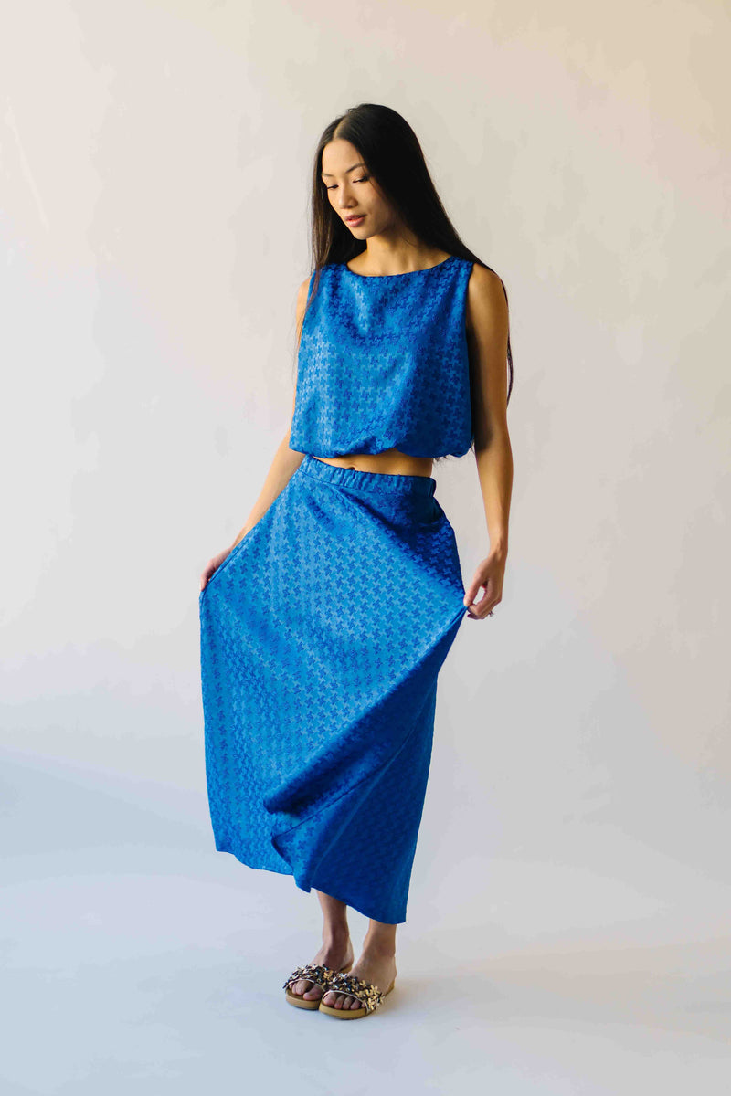 The Bronson Houndstooth Bubble Blouse in Blue