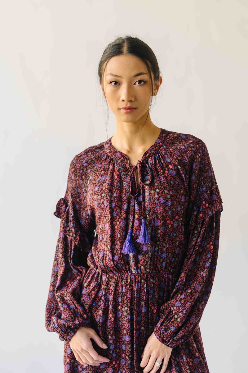 The Quinney Patterned Maxi Dress In Burgundy