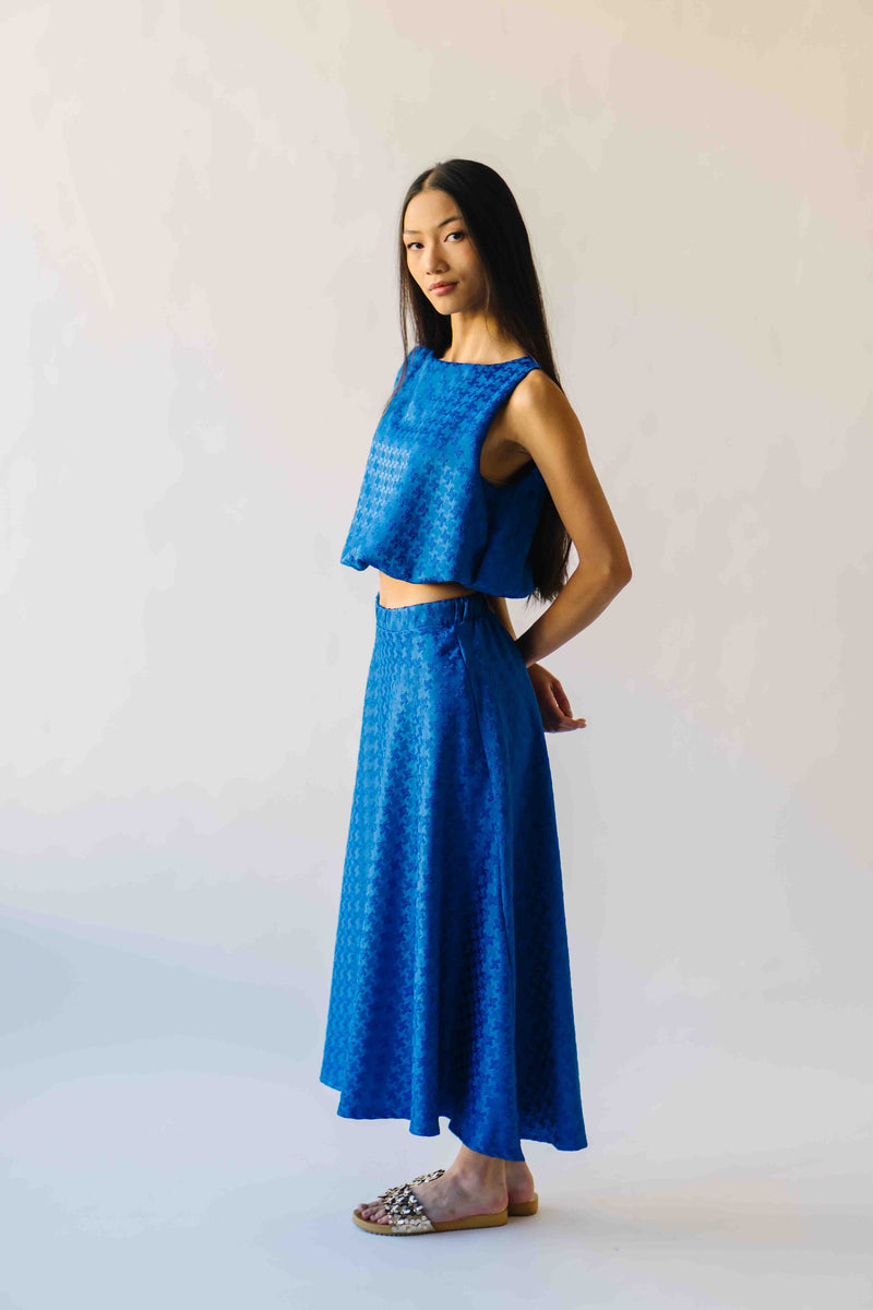 The Bronson Houndstooth Bubble Blouse in Blue