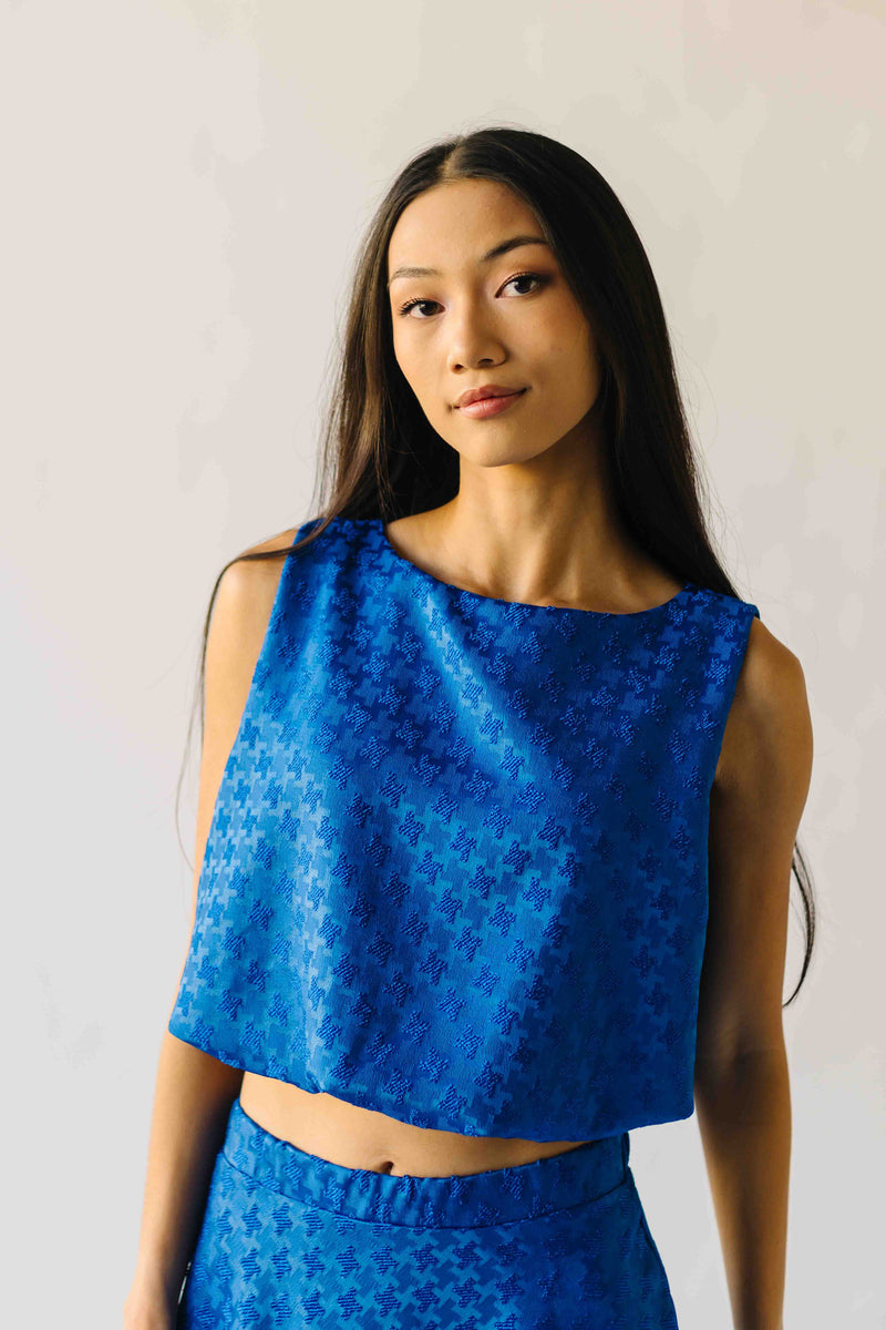 The Bronson Houndstooth Bubble Blouse in Blue