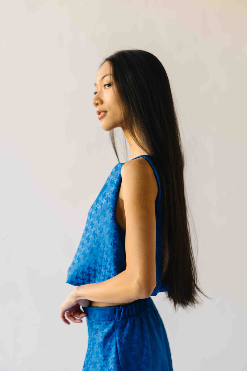 The Bronson Houndstooth Bubble Blouse in Blue