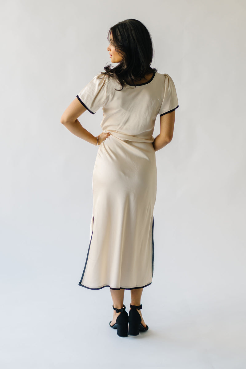 The Carrasco Satin Midi Dress in Cream