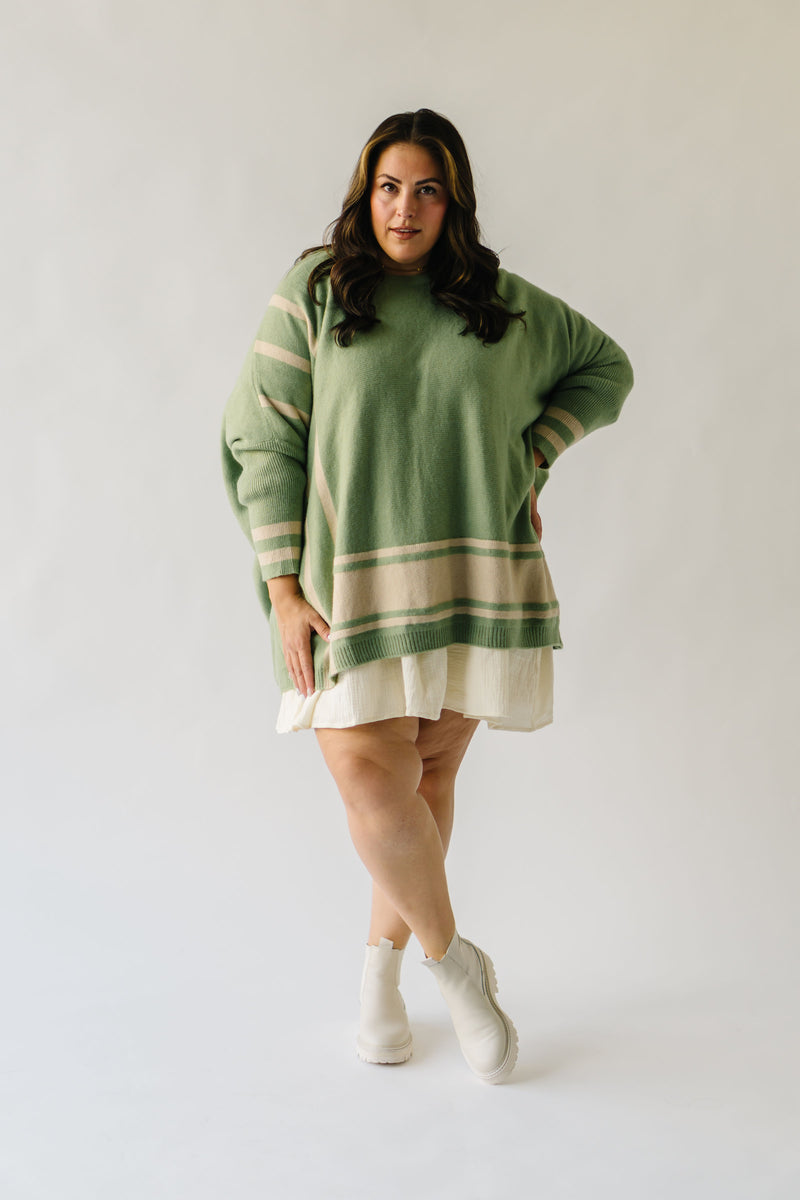 The Donakey Batwing Striped Sweater in Olive + Oatmeal