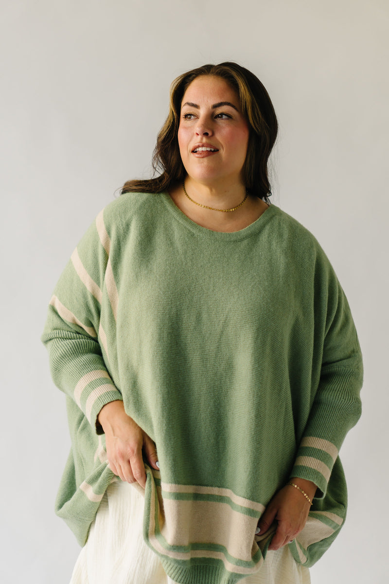 The Donakey Batwing Striped Sweater in Olive + Oatmeal