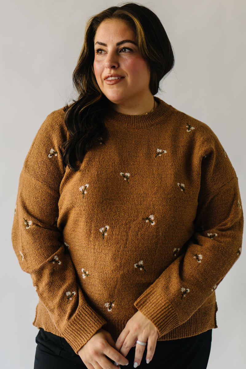 The Emberton Embroidered Detail Sweater in Brown