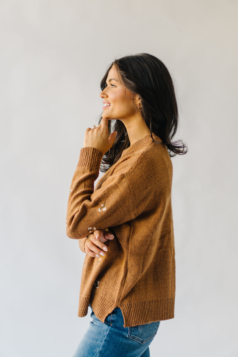 The Emberton Embroidered Detail Sweater in Brown