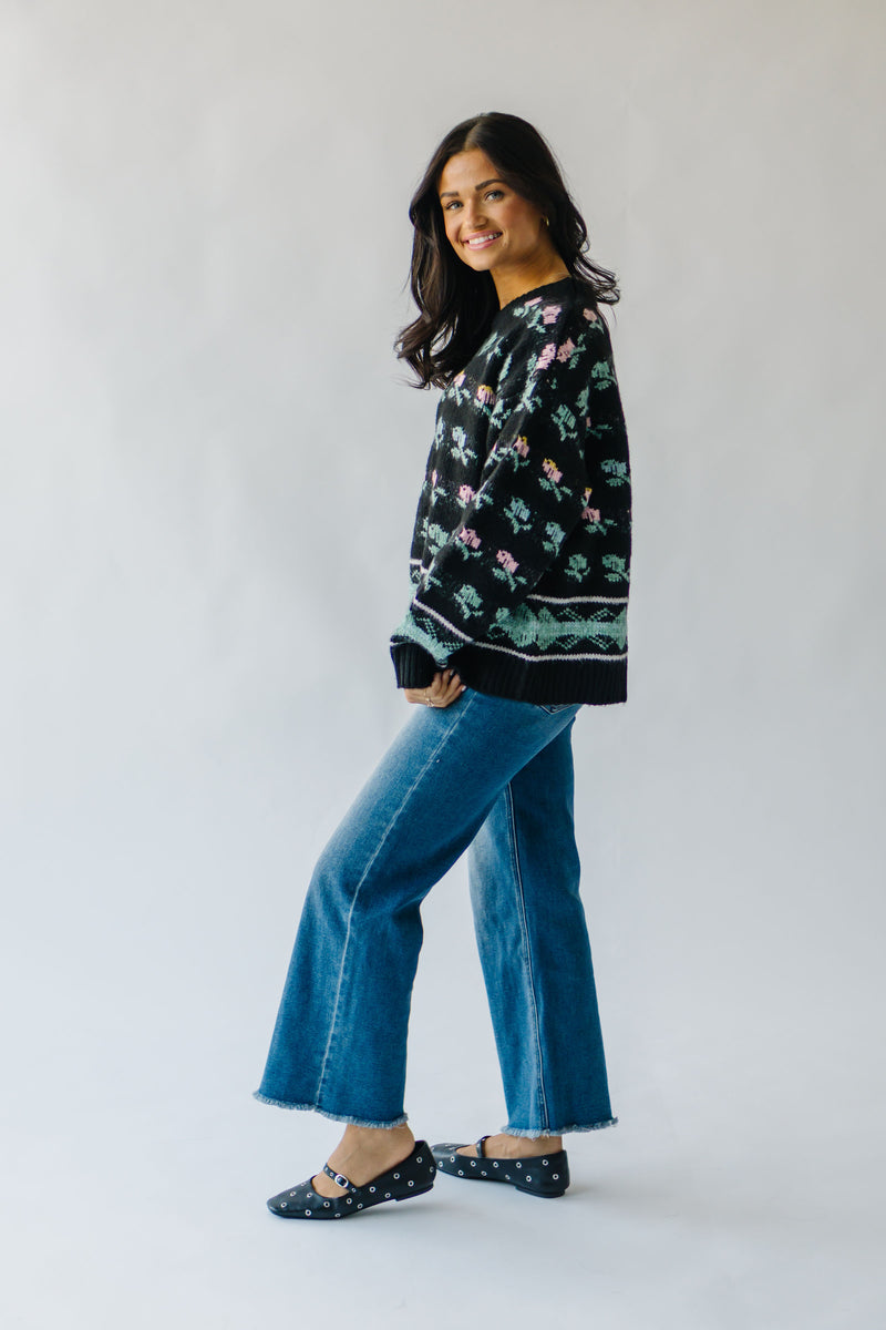 The Quinlan Floral Sweater in Midnight