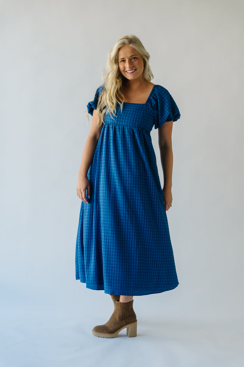 The Waverly Checkered Maxi Dress in Blue