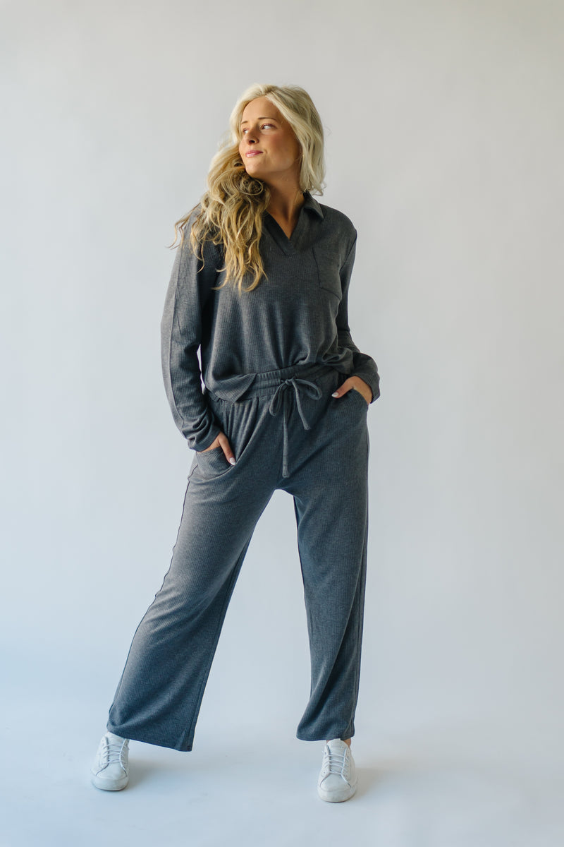 The Melton Textured Polo Blouse in Charcoal