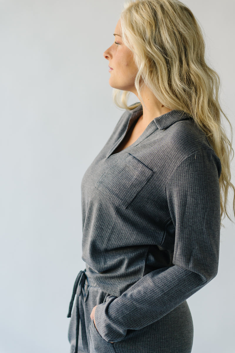 The Melton Textured Polo Blouse in Charcoal