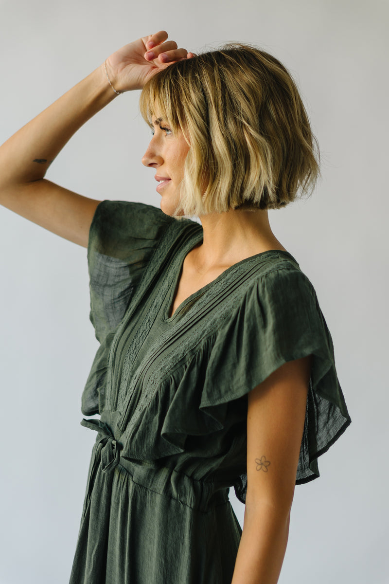 The Forsyth V-Neck Midi Dress in Olive