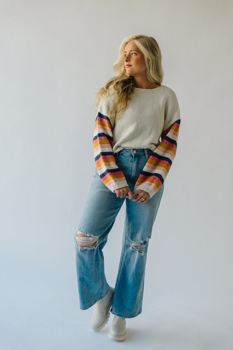 The Reden Woven Striped Sweater in Ivory Multi