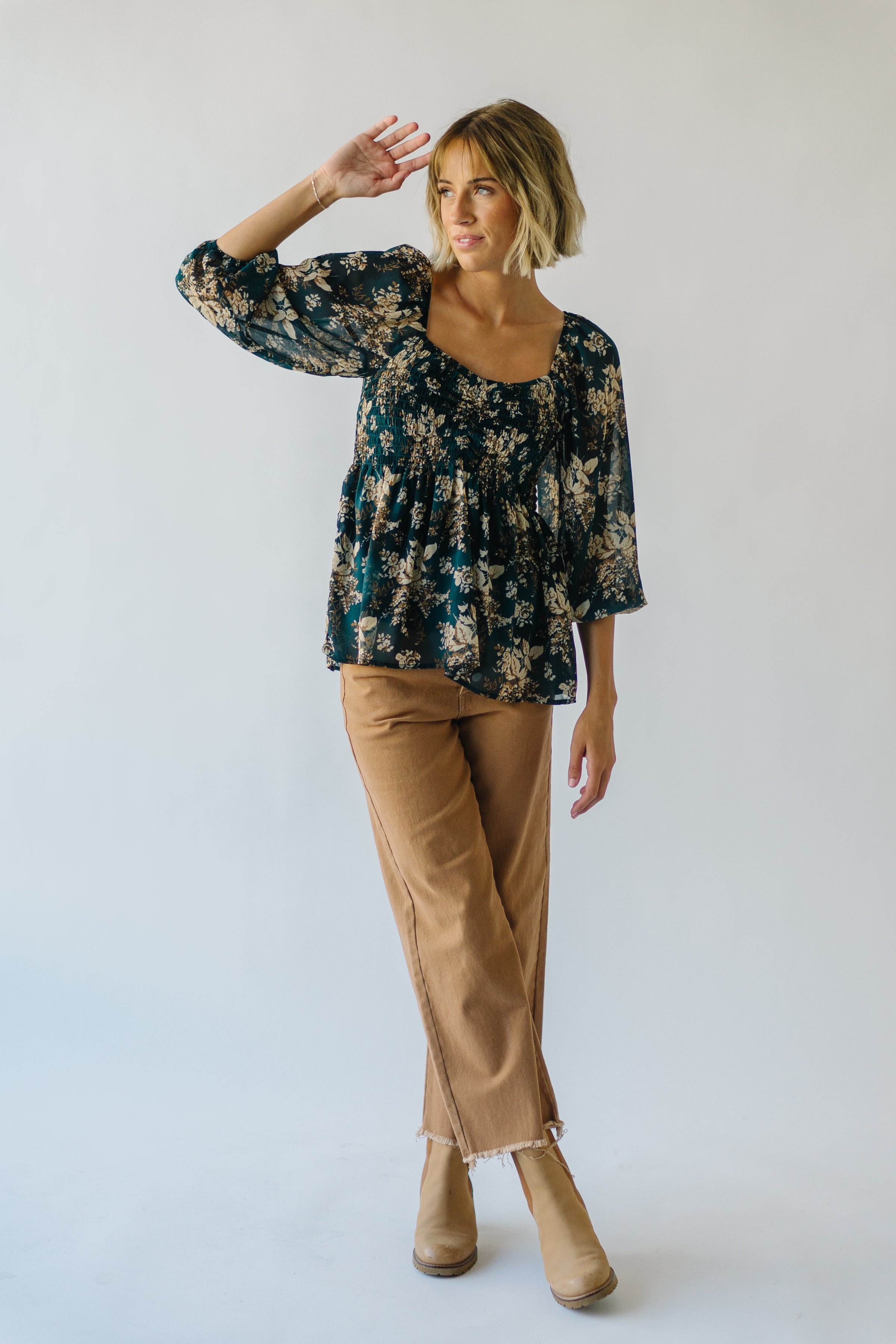 The Mableton Floral Balloon Sleeve Blouse in Navy Multi – Piper