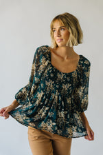The Mableton Floral Balloon Sleeve Blouse in Navy Multi