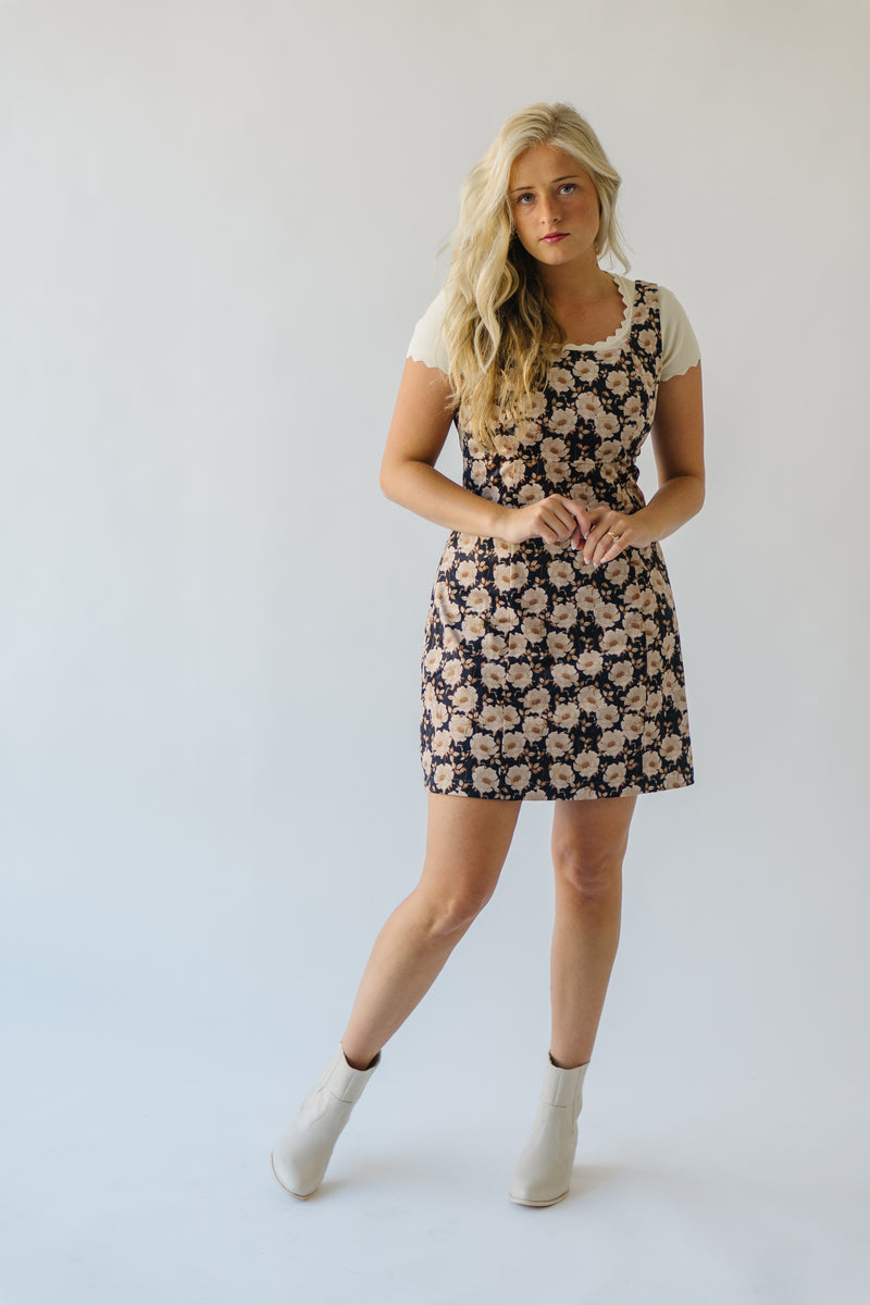 The Cordele Corduroy Floral Tank Dress in Taupe Combo