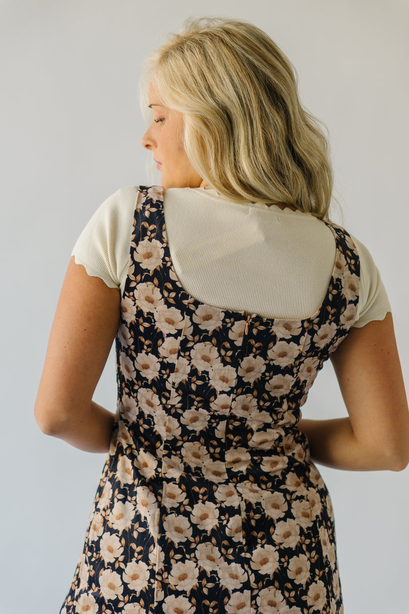 The Cordele Corduroy Floral Tank Dress in Taupe Combo