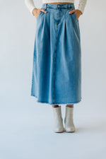 The Waleska Pleated Maxi Skirt in Denim