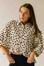 The Marla Polka Dot Peplum Blouse in Off White + Black