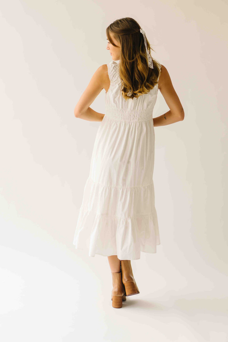 The Huntley Scoop Neck Midi Dress in Off White