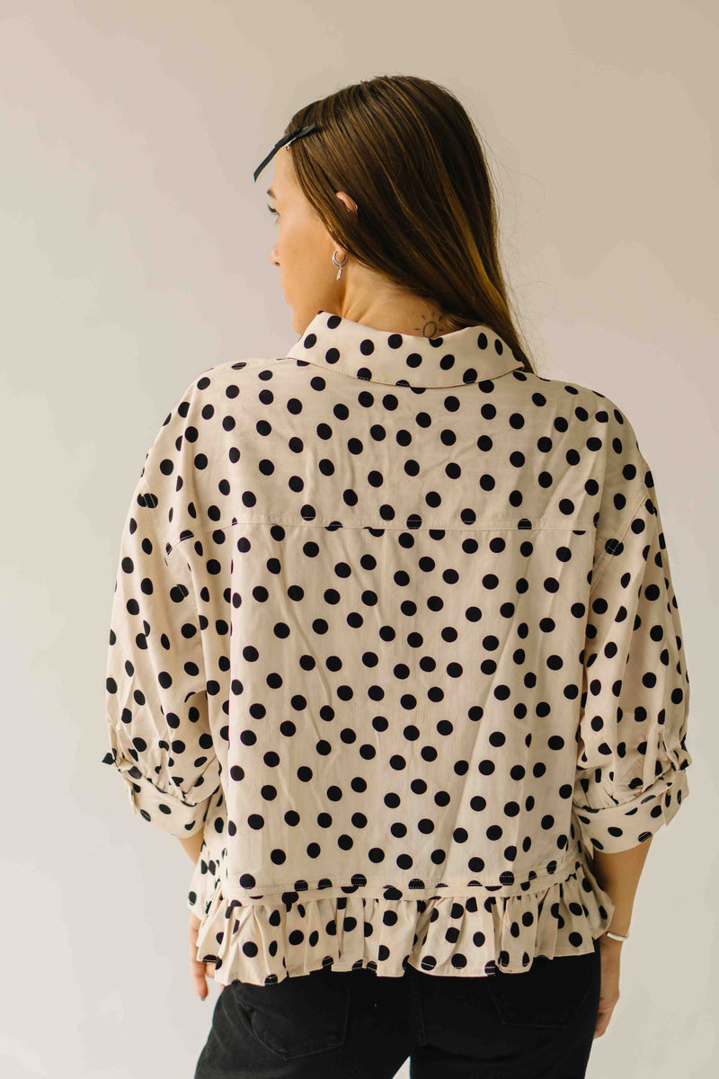The Marla Polka Dot Peplum Blouse in Off White + Black