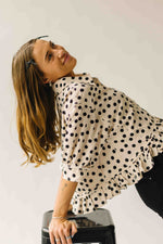 The Marla Polka Dot Peplum Blouse in Off White + Black