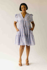 The Hannigan Ruffle Detail Dress in Blue Stripe