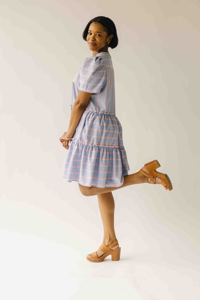 The Hannigan Ruffle Detail Dress in Blue Stripe