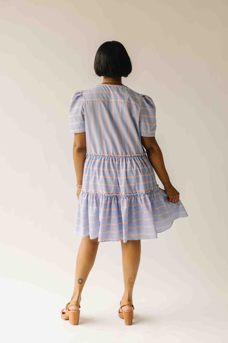The Hannigan Ruffle Detail Dress in Blue Stripe