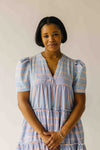The Hannigan Ruffle Detail Dress in Blue Stripe