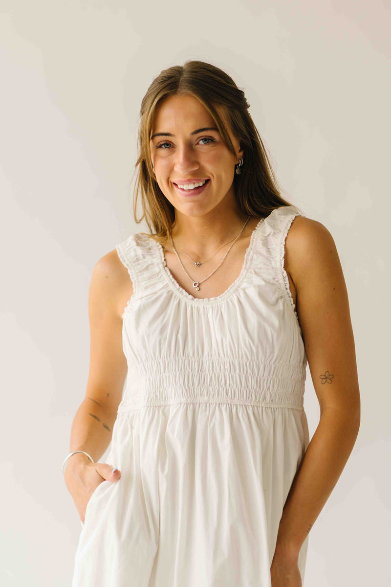The Huntley Scoop Neck Midi Dress in Off White
