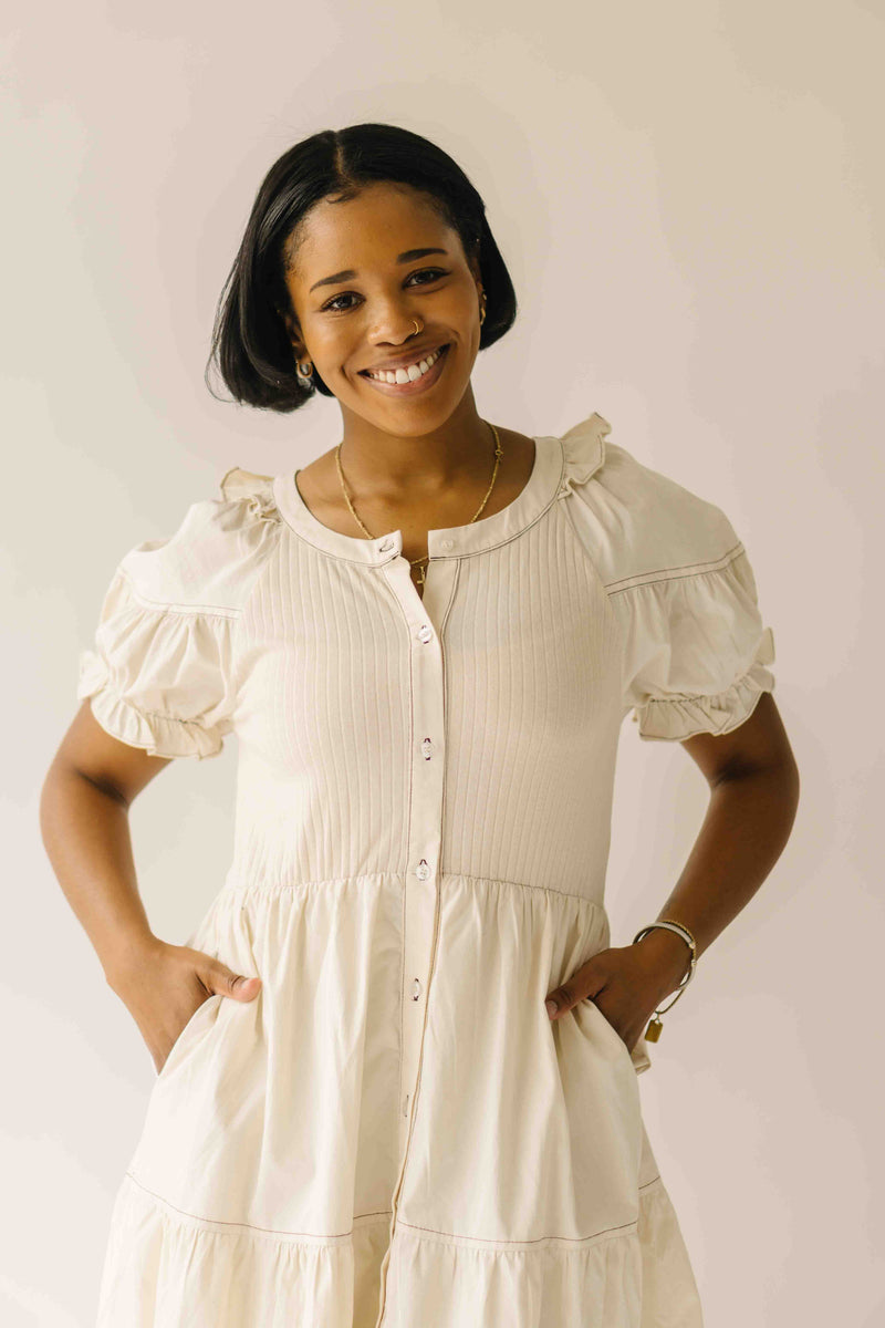 Hendersen Ribbed Midi Dress in Ivory