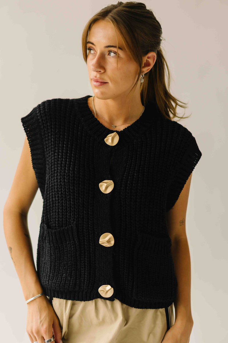 The Tamara Button-Up Vest in Black