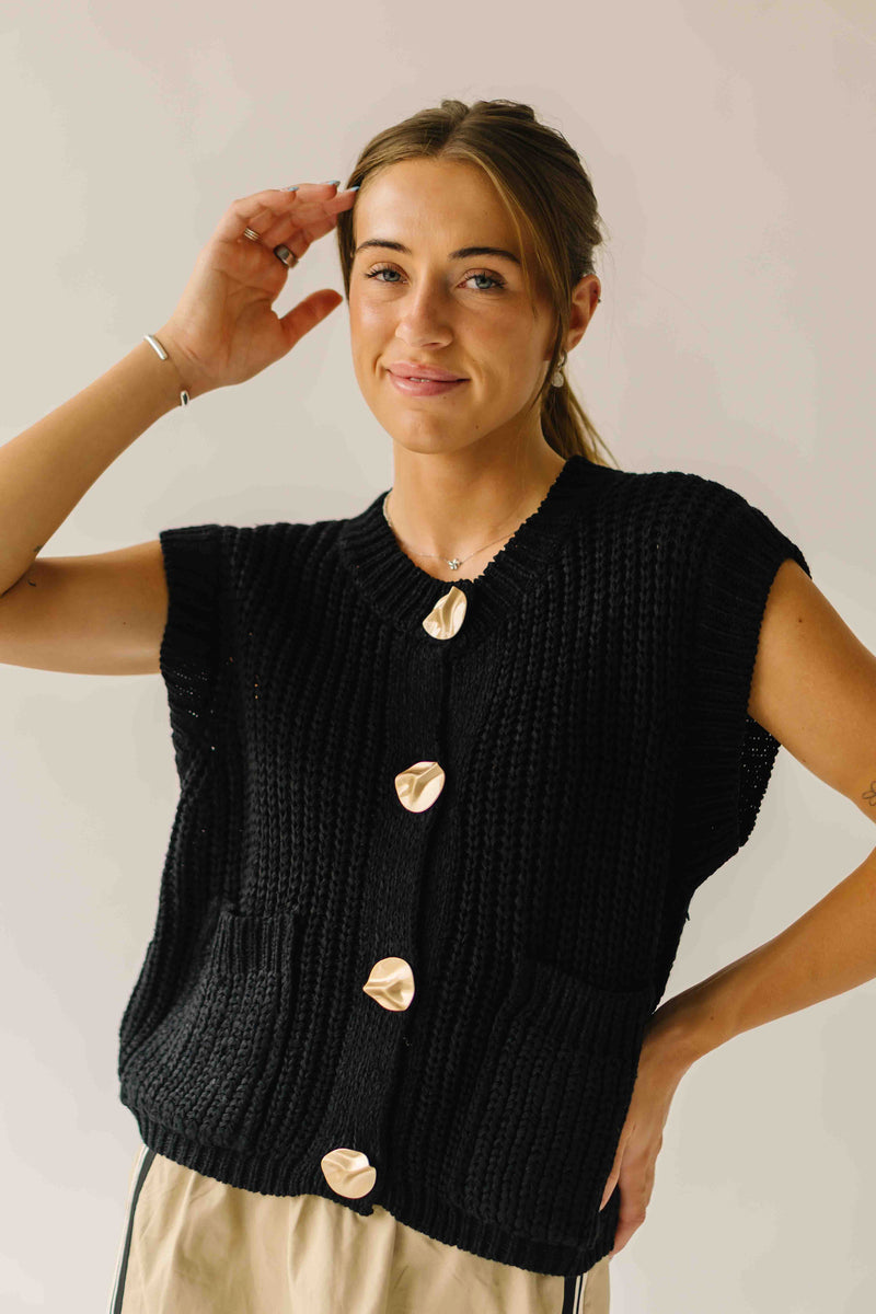 The Tamara Button-Up Vest in Black